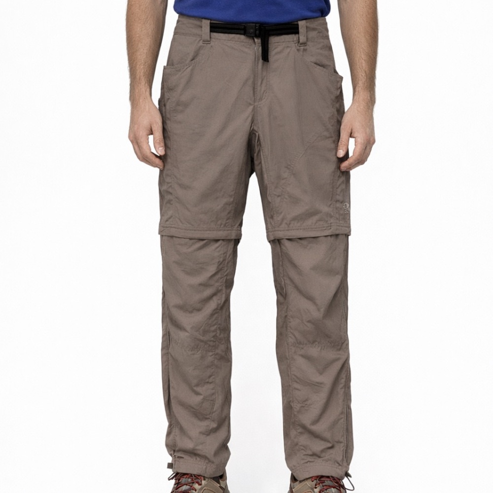 Mountain Hardwear Mesa Convertible Pants Men's 37 Large Khaki Belt Side Zip Vent